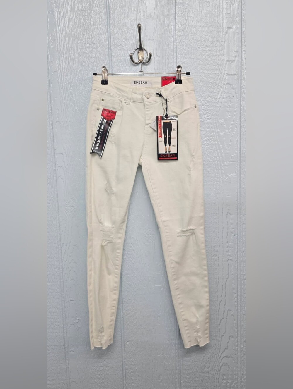 New Size 1 Enjean Distressed Women's White Skinny Jeans